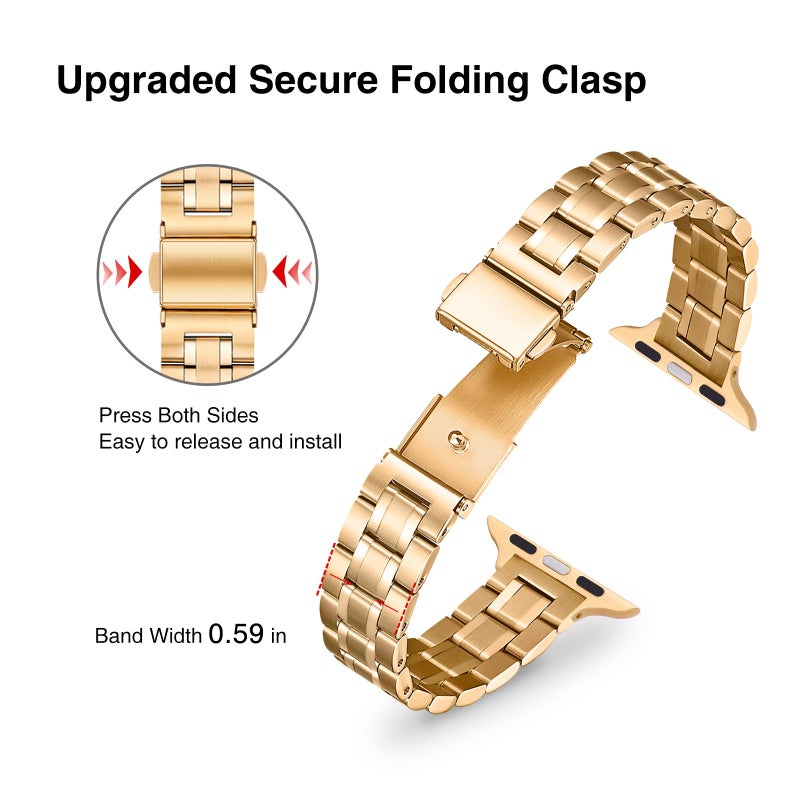 STIROLL Thin Replacement Band Compatible for Apple Watch 38mm 40mm 41mm 42mm(Series 11 10), Stainless Steel Metal Wristband Women Men for iWatch Ultra SE Series 9 8 7 6 5 4 3 2 1, Gold - Image 3